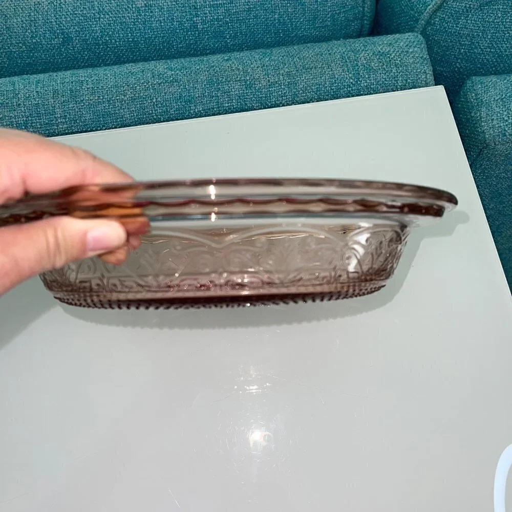 Anchor Hocking Vintage Cake Pie Dish Clear Rose Glass Laurel Embossed 9.25 USA